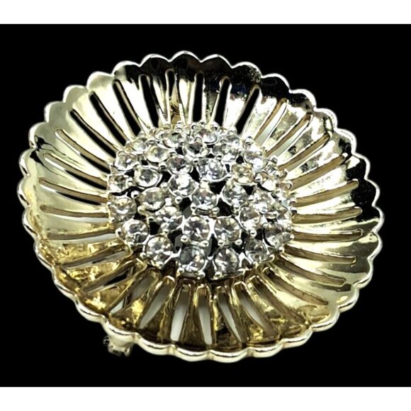 Weiss Rhinestone Brooch Earrings Jewelry Set Gold Tone Clear Stones Vintage Cost - Picture 7 of 11